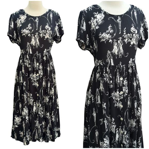 SOLD Vintage Bila Midi Dress Womens Medium Button Front Boho witchy whimsigoth - Picture 2 of 14